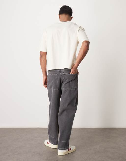 ASOS DESIGN wide skater jeans with contrast stitch in gray