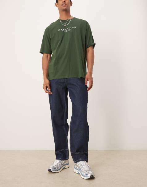 ASOS DESIGN wide skater jeans with contrast stitch in rinse wash - view 1