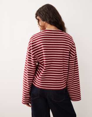 Asos Design Wide Sleeve Boxy Brushed Striped Top In Multi