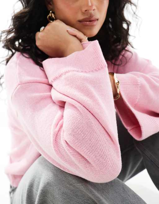 ASOS DESIGN wide sleeve knit cotton sweater in light pink