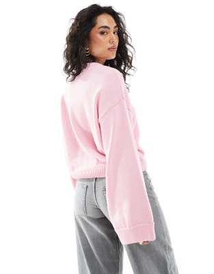 Asos Design Wide Sleeve Knit Sweater In Pink