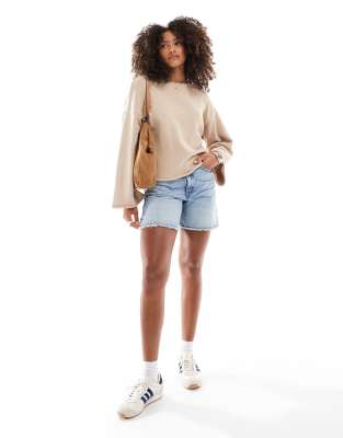 Asos Design Wide Sleeve Knit Sweater With Back Opening In Neutral