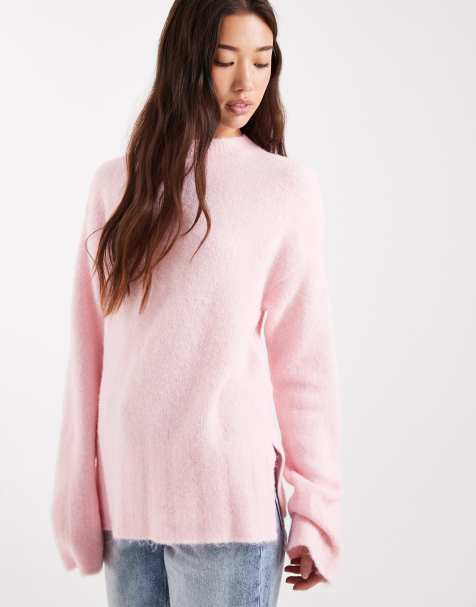 ASOS DESIGN wide sleeve knit sweater with wool in light pink - view 1