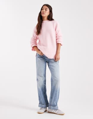 Asos Design Wide Sleeve Knit Sweater With Wool In Pink
