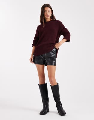 Asos Design Wide Sleeve Knit Sweater With Wool In Brown