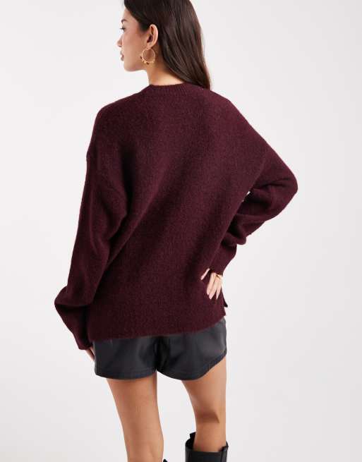 ASOS DESIGN wide sleeve knit sweater with wool in wine, 4 of 4