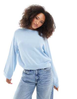 Asos Design Wide Sleeve Knitted Sweater In Blue