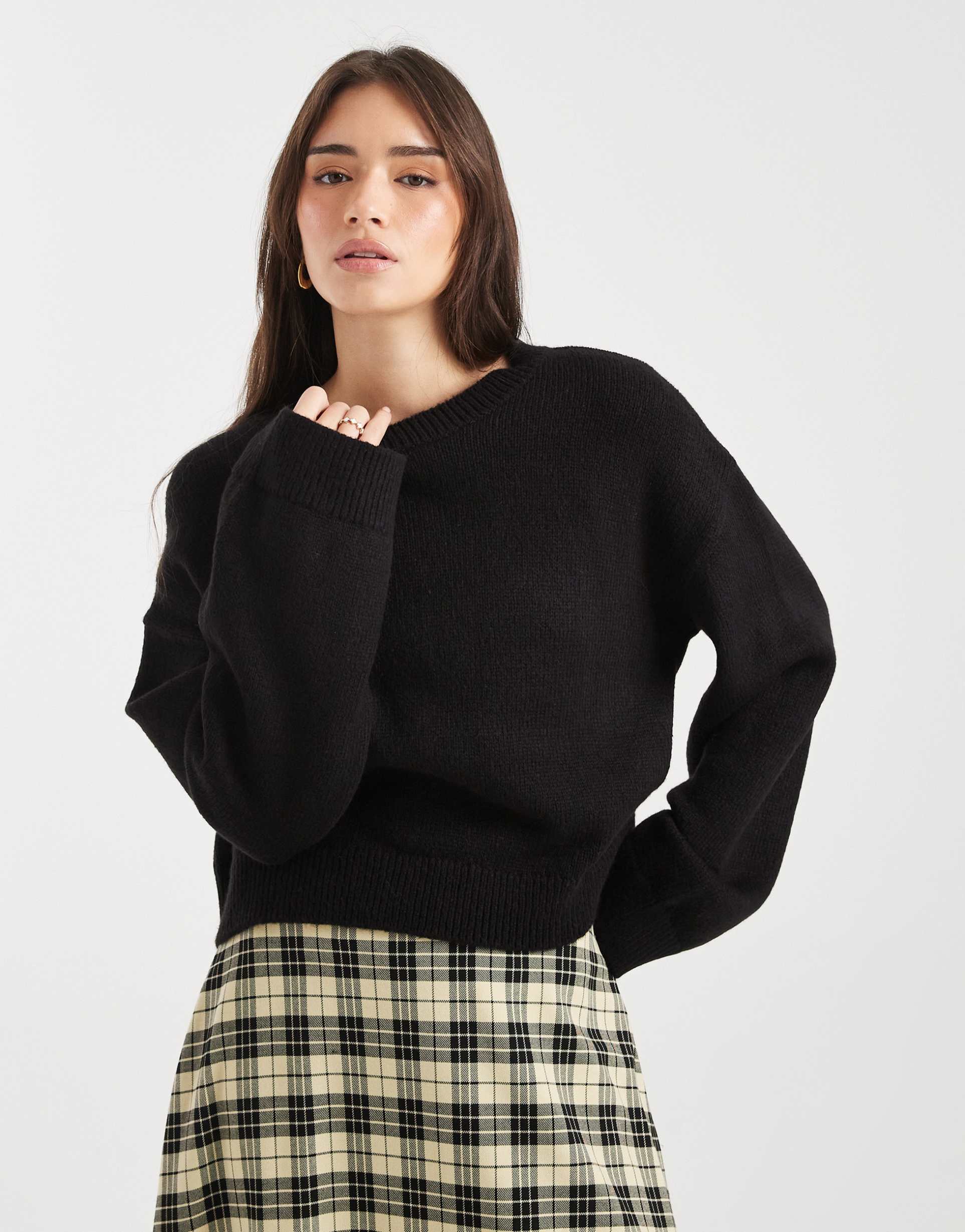 asos design wide sleeve oversized knit sweater in black