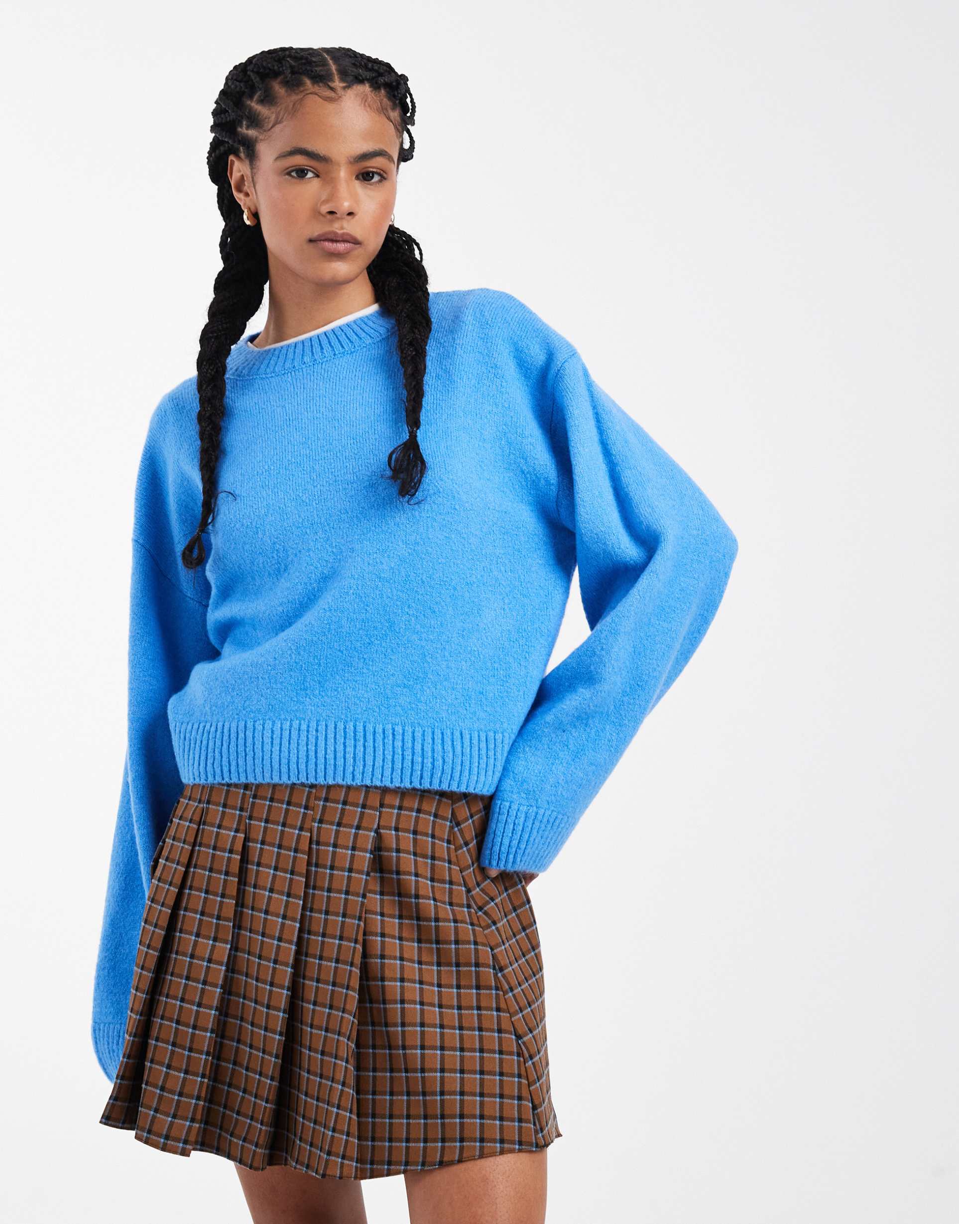 asos design wide sleeve oversized knit sweater in blue