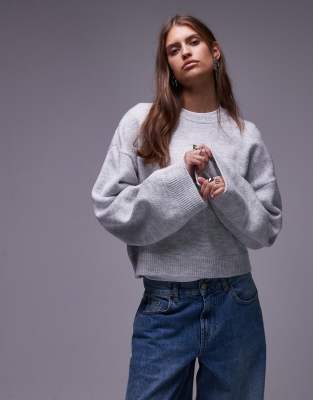 Asos Design Wide Sleeve Oversized Knit Sweater In Gray