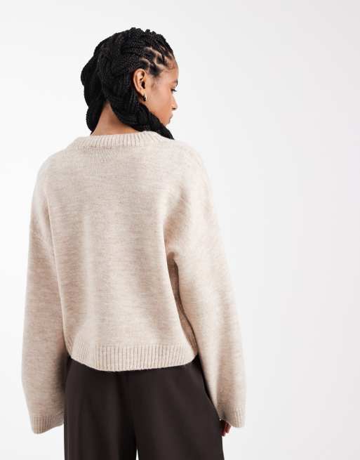 ASOS DESIGN wide sleeve oversized knit sweater in oatmeal, 4 of 4