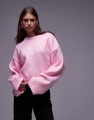 Asos Design Wide Sleeve Oversized Knit Sweater In Pink