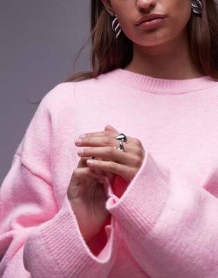 Asos Design Wide Sleeve Oversized Knit Sweater In Pink