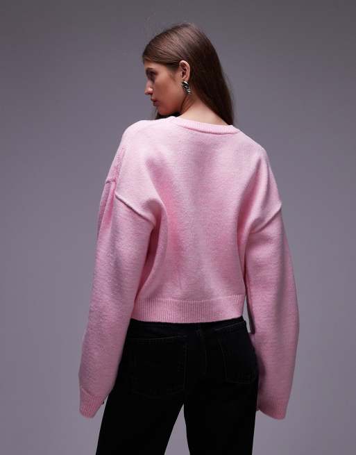 ASOS DESIGN wide sleeve oversized knit sweater in pink