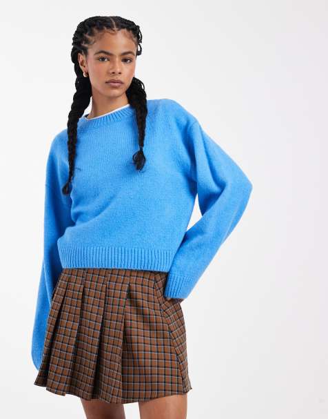 ASOS DESIGN wide sleeve oversized knitted jumper in blue - view 1