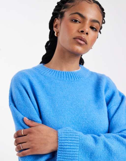 ASOS DESIGN wide sleeve oversized knitted jumper in blue, 4 of 4