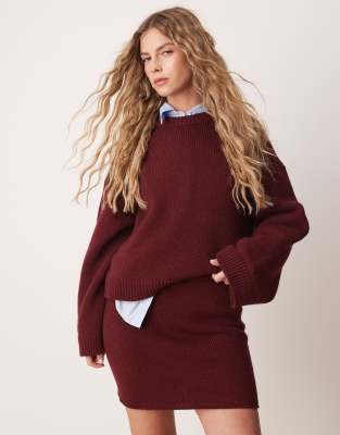 Asos Design Wide Sleeve Oversized Sweater In Burgundy - Part Of A Set-red