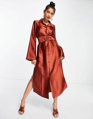 satin midi shirt dress