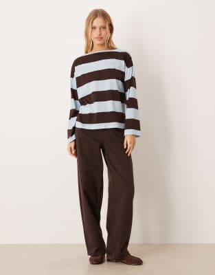 Asos Design Wide Sleeve Striped Top In Multi