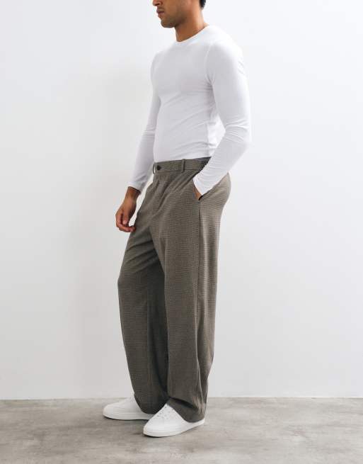 ASOS DESIGN wide smart co-ord trousers in brown puppytooth, 4 of 5