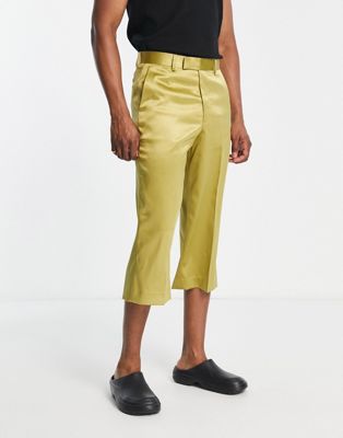 ASOS DESIGN wide smart culotte trousers  in oil green satin