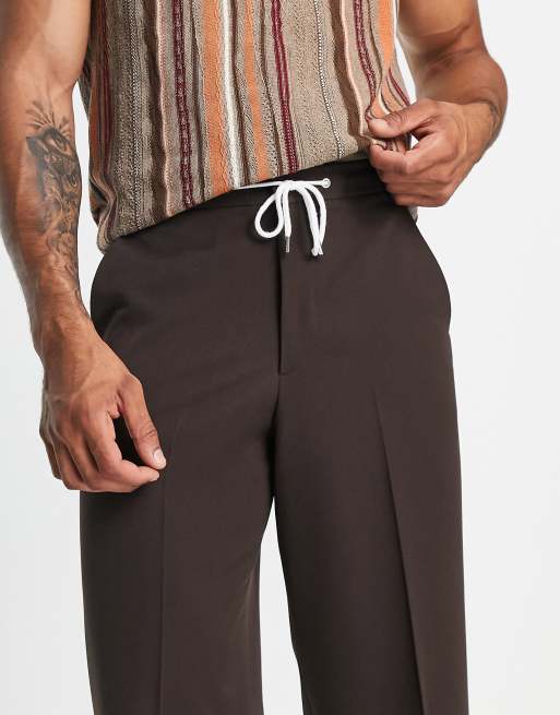 ASOS DESIGN wide smart joggers in chocolate brown | ASOS