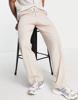ASOS DESIGN wide smart joggers in stone