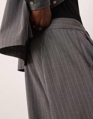 Asos Design Smart Wide Leg Metallic Pinstripe Pants In Gray