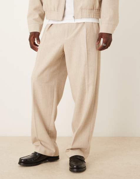 ASOS DESIGN wide smart pants in stone herringbone (part of a set) - view 1