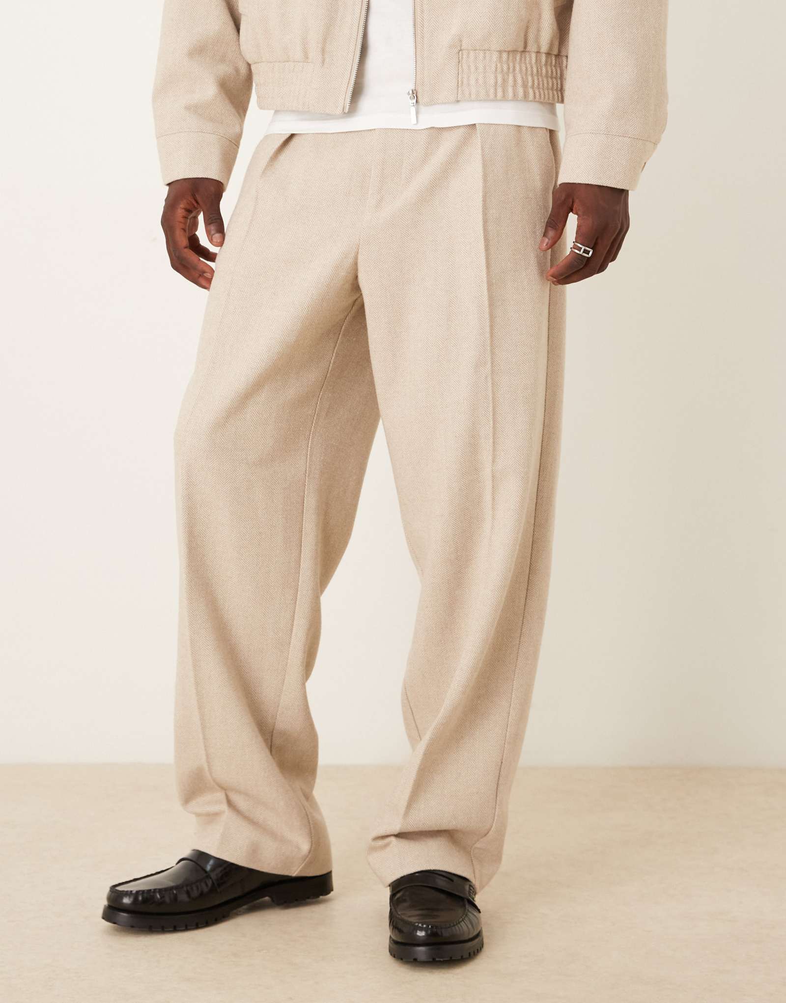 Широкие элегантные брюки ASOS DESIGN в каменную елочку - часть комплекта