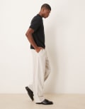 [ASOS DESIGN] ASOS DESIGN wide smart pants with brushed texture in oatmeal stripe-Neutral W32 BEIGE