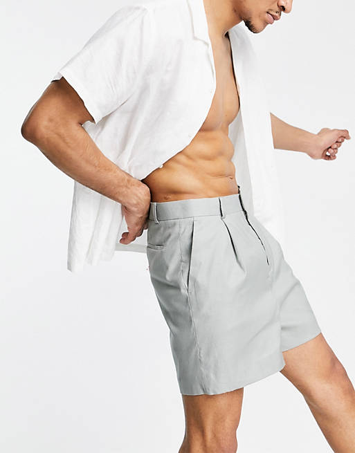 Shorts wide smart shorts in khaki linen 
