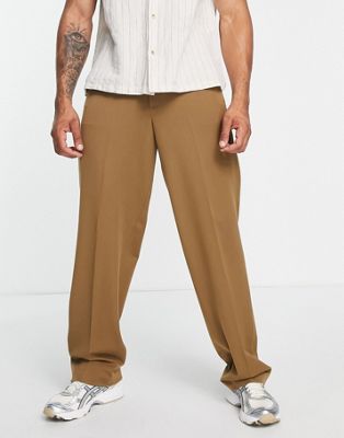 ASOS DESIGN wide smart sweatpants in mid brown