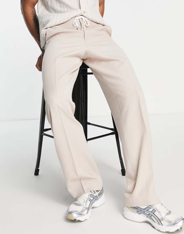 ASOS DESIGN wide smart sweatpants in stone