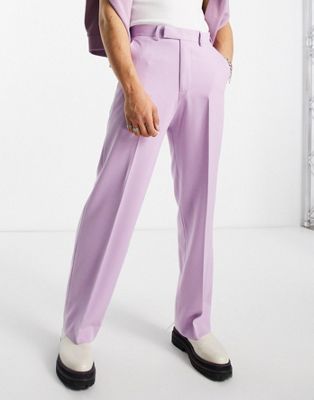 ASOS DESIGN wide smart trousers in bright lilac