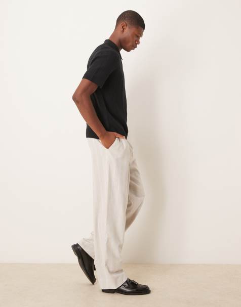 ASOS DESIGN wide smart trousers with brushed texture in oatmeal stripe - view 1