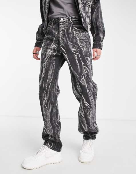 ASOS DESIGN wide straight leg jeans in black marble wash (part of a set) - view 1