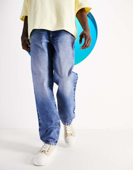ASOS DESIGN wide straight leg jeans in dark wash blue