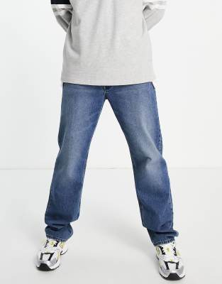 ASOS DESIGN wide straight leg jeans in vintage dark wash blue