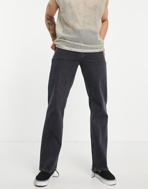 ASOS DESIGN wide straight leg jeans in washed black with 