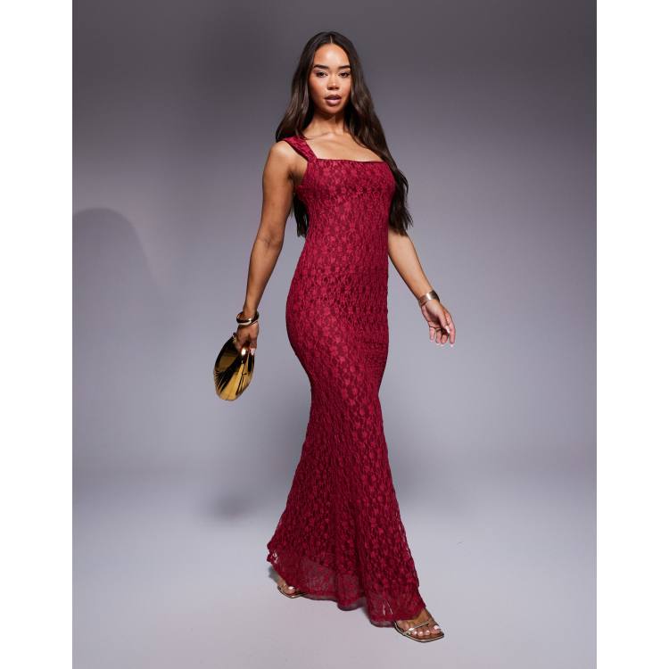 ASOS DESIGN wide strap detail lace maxi dress in red | ASOS