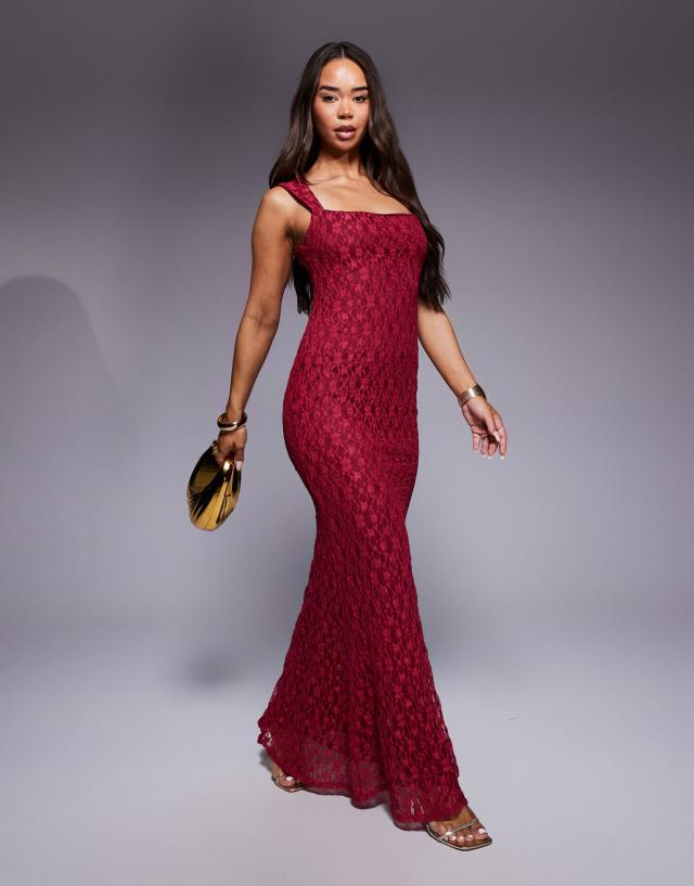 red lace flowy dress ASOS DESIGN wide strap detail maxi in Silk Qipao