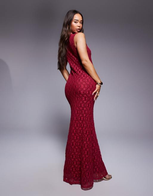 ASOS DESIGN wide strap detail lace maxi dress in red