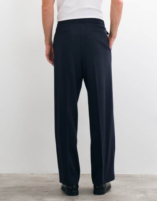 ASOS DESIGN wide stretch suit pants with pintucks in navy, 4 of 5