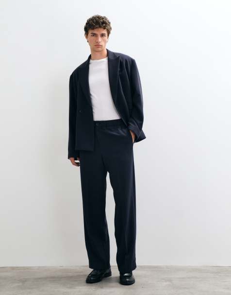 ASOS DESIGN wide stretch suit trousers with pintucks in navy - view 1
