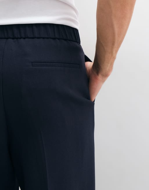 ASOS DESIGN wide stretch suit trousers with pintucks in navy, 5 of 5