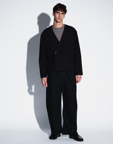 ASOS DESIGN wide suit in black twill - view 1