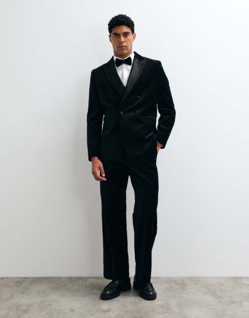 ASOS DESIGN wide suit in black cotton velvet, 2 of 3