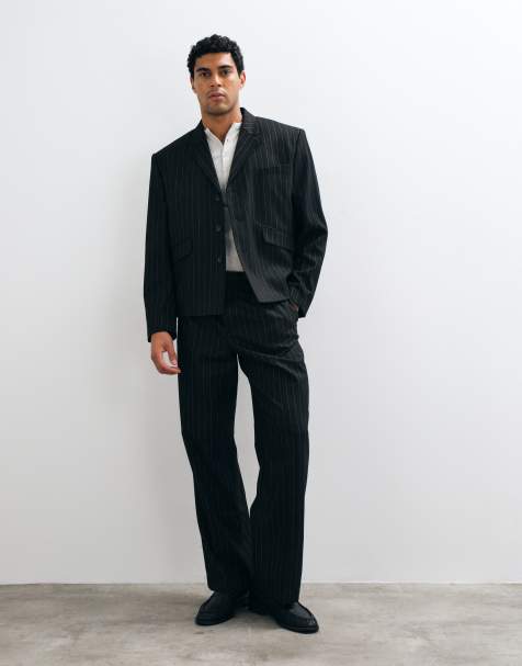 ASOS DESIGN wide suit pant in black pinstripe - view 1