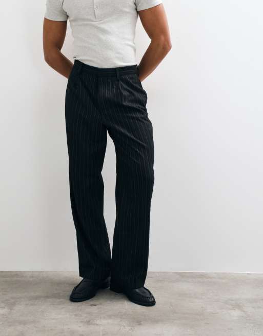 ASOS DESIGN wide suit pant in black pinstripe, 2 of 5